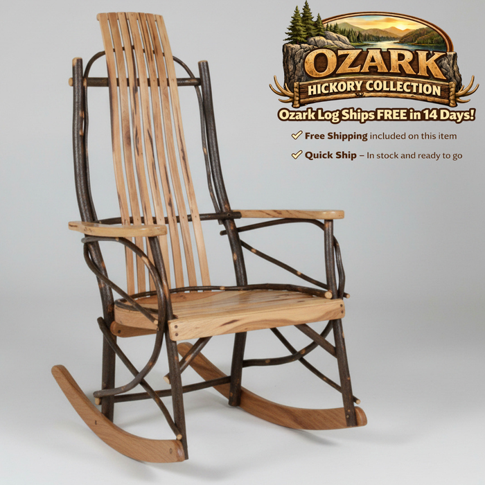 Quick Ship Amish Ozark Hickory Log 7-Slat Rocker (Free Shipping)