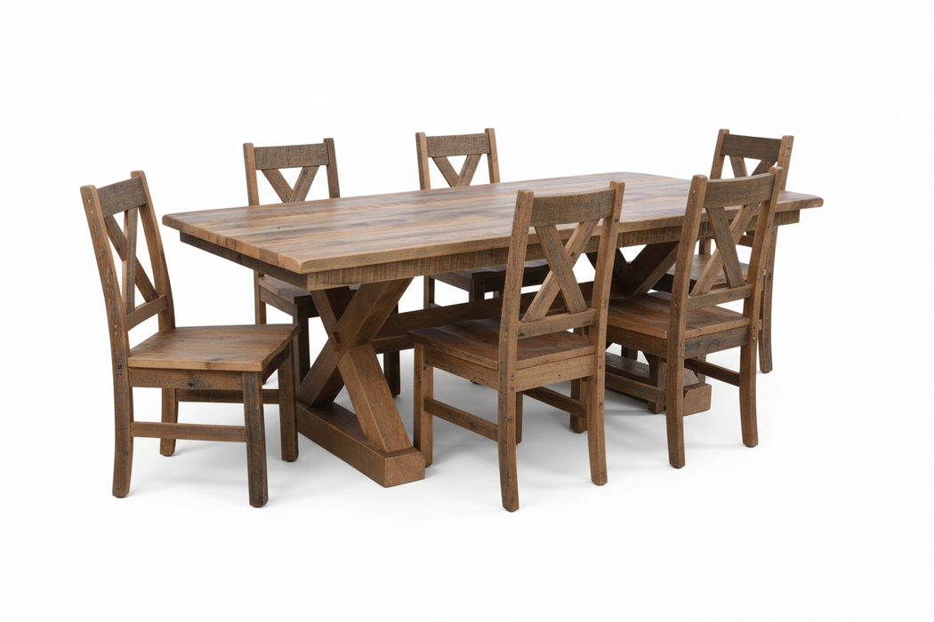 Amish Reclaimed Barnwood Western Railway Dining Set