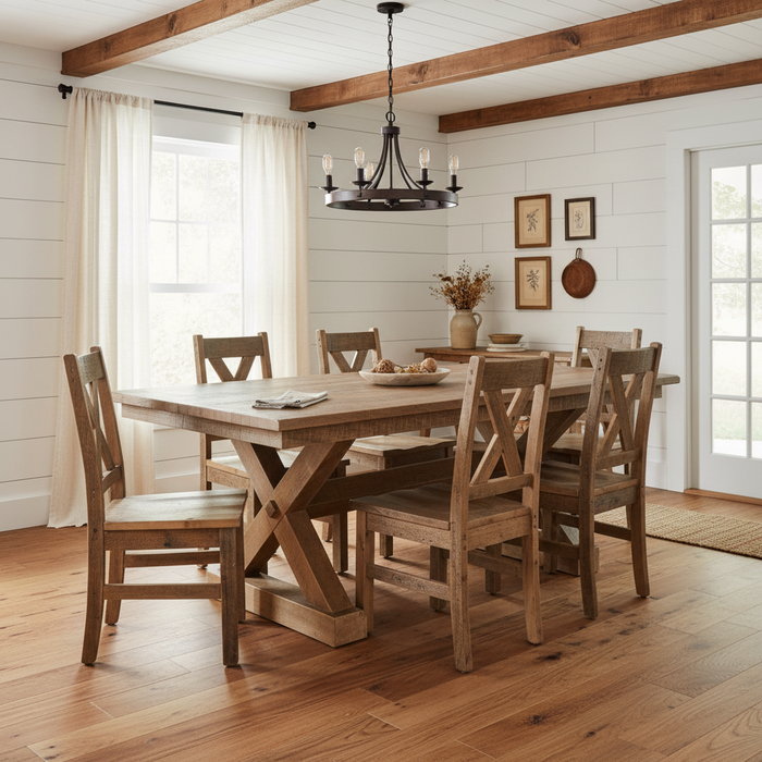 Amish Reclaimed Barnwood Western Railway Dining Set