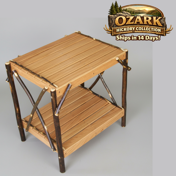 Quick Ship Amish Ozark Hickory Log Slatted End Table (Free Shipping)