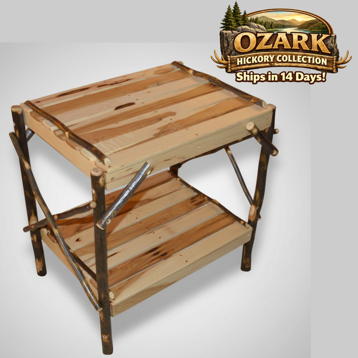 Quick Ship Amish Ozark Hickory Log Slatted End Table (Free Shipping)