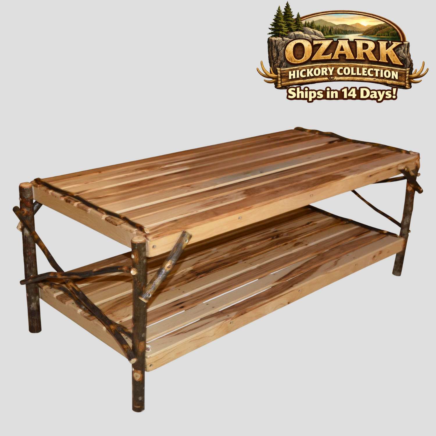 Quick Ship Amish Ozark Hickory Log Slatted Coffee Table (Free Shipping)
