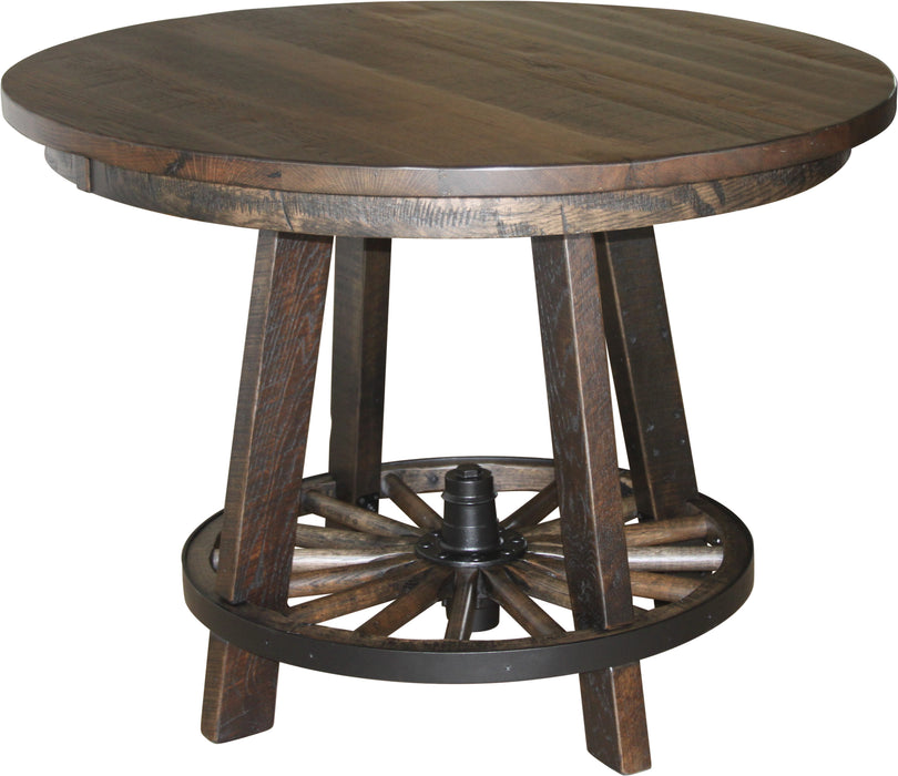 Reclaimed Wagon Wheel Pub Table Single Pedestal Pub Tables Farmhouse Reclaimed Barnwood