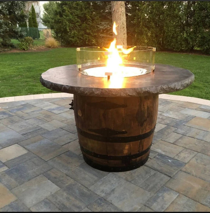 Firepit Whiskey Barrel with Concrete Top Amish Made Front Facing
