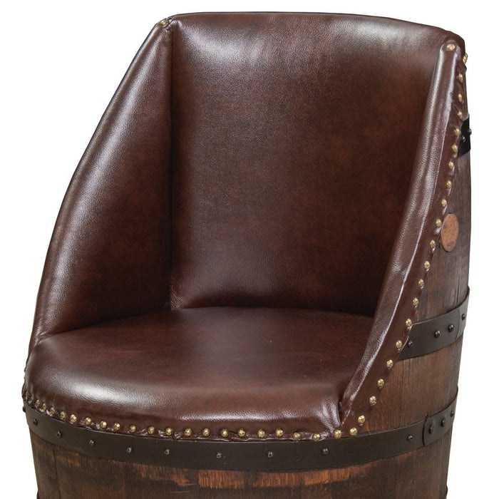 Whiskey Barrel Upholstered Chair with Swivel  B-Sable Faux Leather Amish Made Front Facing