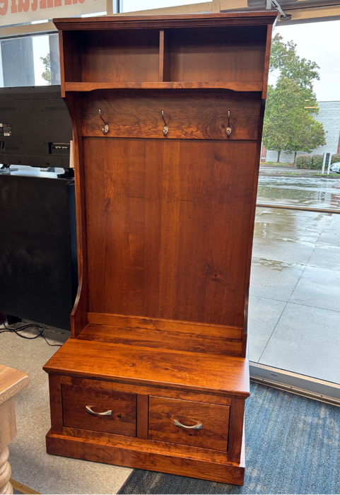 Amish Wood Star Hall Seat - 36" Wide Hall Seat - Sap Cherry OCS-113 Michaels Stain - Solid Cherry Amish Hall Seat 1