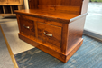 Amish Wood Star Hall Seat - 36" Wide Hall Seat - Sap Cherry OCS-113 Michaels Stain - Solid Cherry Amish Hall Seat - Drawer Close Up