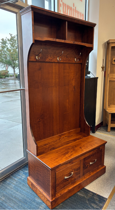 Amish Wood Star Hall Seat - 36" Wide Hall Seat - Sap Cherry OCS-113 Michaels Stain - Solid Cherry Amish Hall Seat