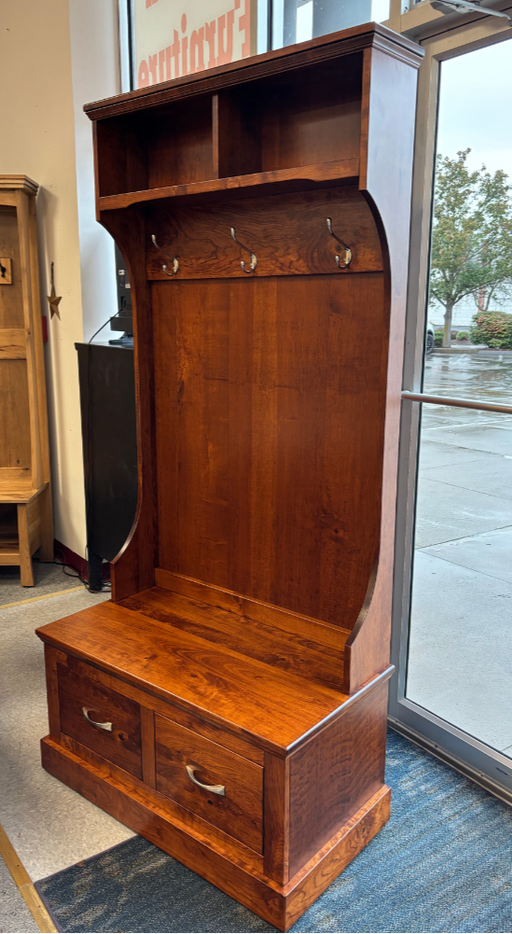 Amish Wood Star Hall Seat - 36" Wide Hall Seat - Sap Cherry OCS-113 Michaels Stain - Solid Cherry Amish Hall Seat