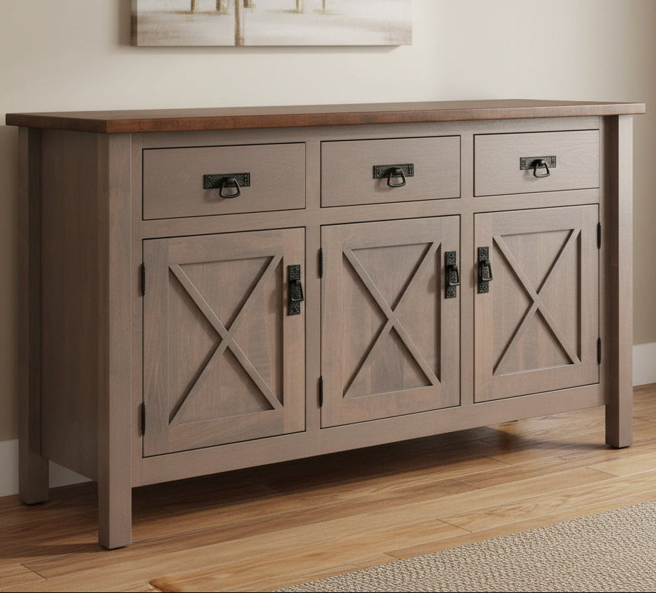 - Standard Hardware: D553-BL, D552-BL
- Three Drawers on Full Extension Slides
- Three Doors
- Adjustable Shelves