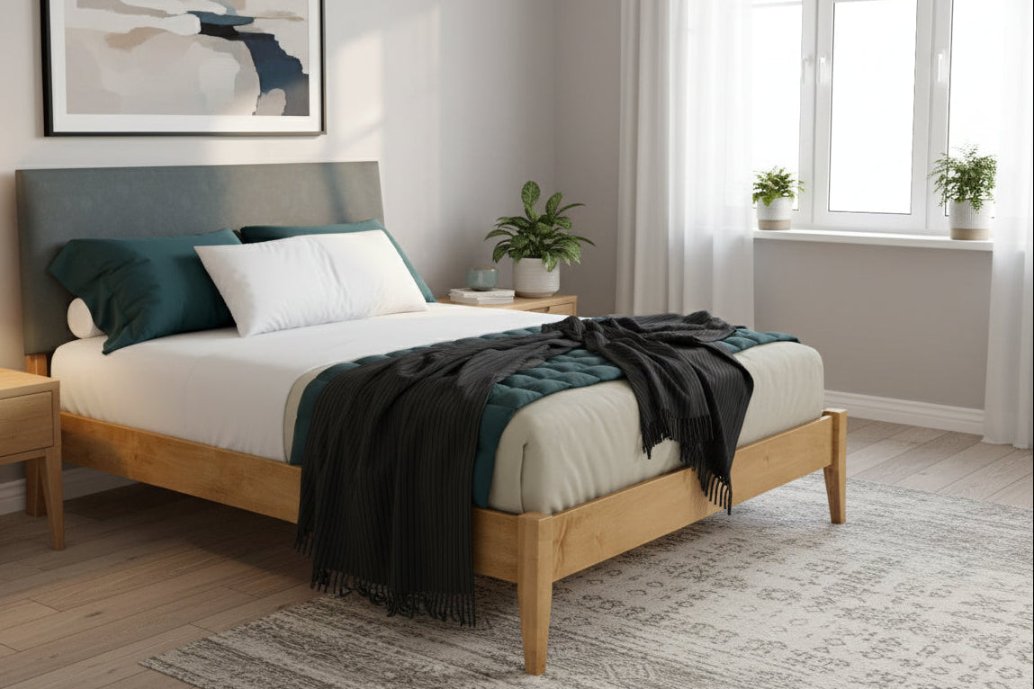 Amish Hudson Platform Bed With Fabric Headboard