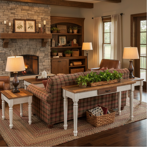 amish reclaimed barnwood belmont sofa table - two-tone farmhouse style coffee table - genuine reclaimed barnwood sofa table