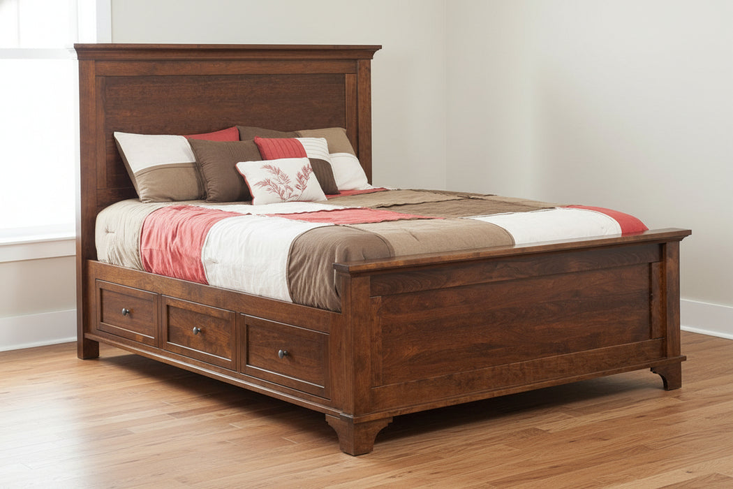 Amish Arlington Panel Bed w Drawer Units