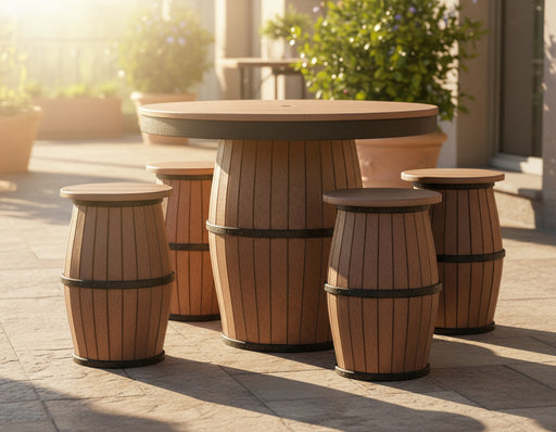barrel_tables_and_chairs_ brown on black