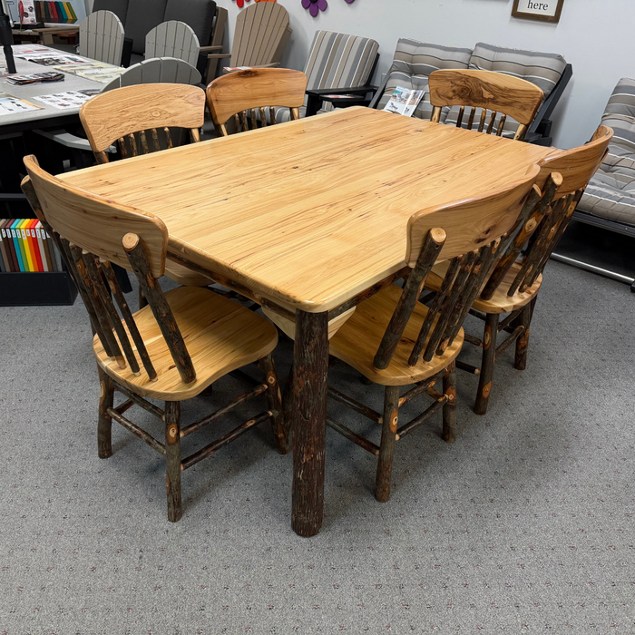 Custom Amish Hickory Log Dining/Counter/Bar Set with (6) Panel Back Chairs (Swivel Seats on Counter/Bar)